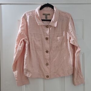 Denim & Co. Naturals Linen Blend Patch Pocket Lightweight Jacket Size Medium